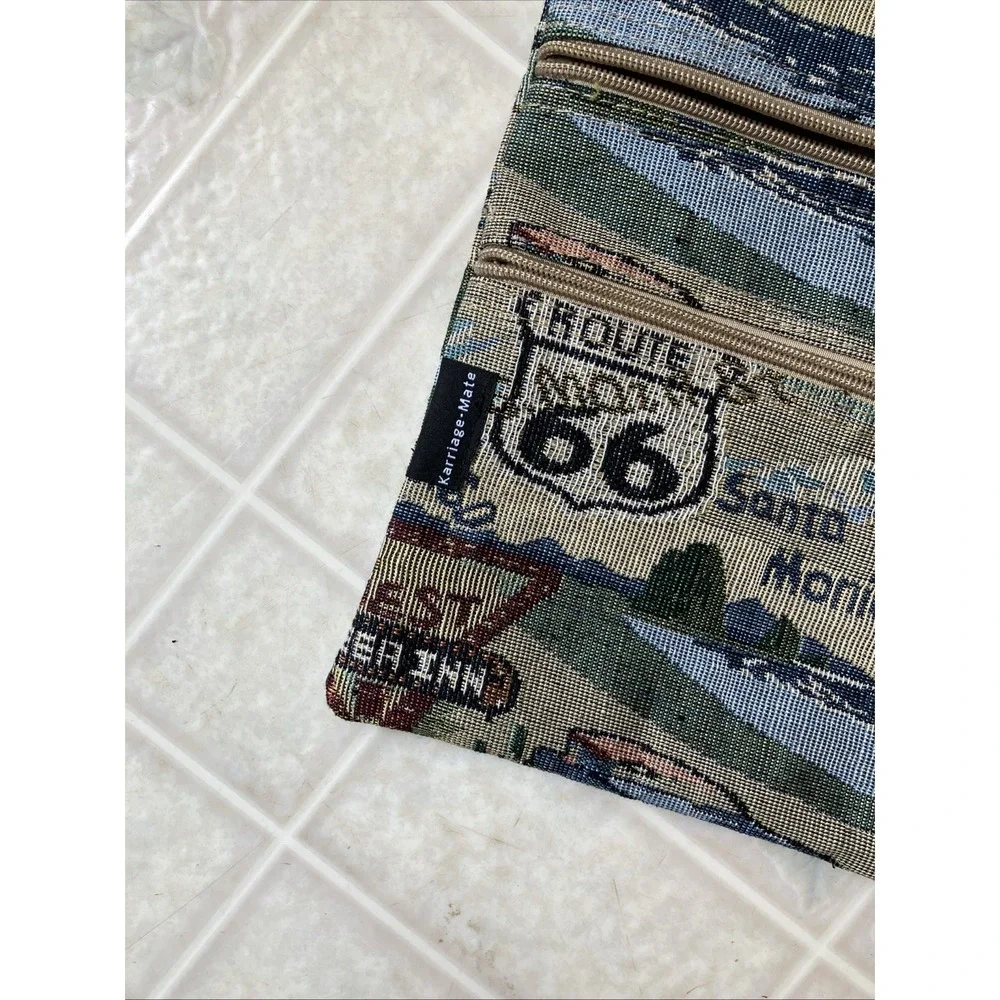 Cozy Cottagecore Travel Vtg Route 66 Tapestry Crossbody Bag Zip Top Heritage